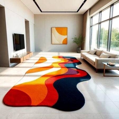 Handcrafted Wavy Multicolor Abstract Modern Living Rug